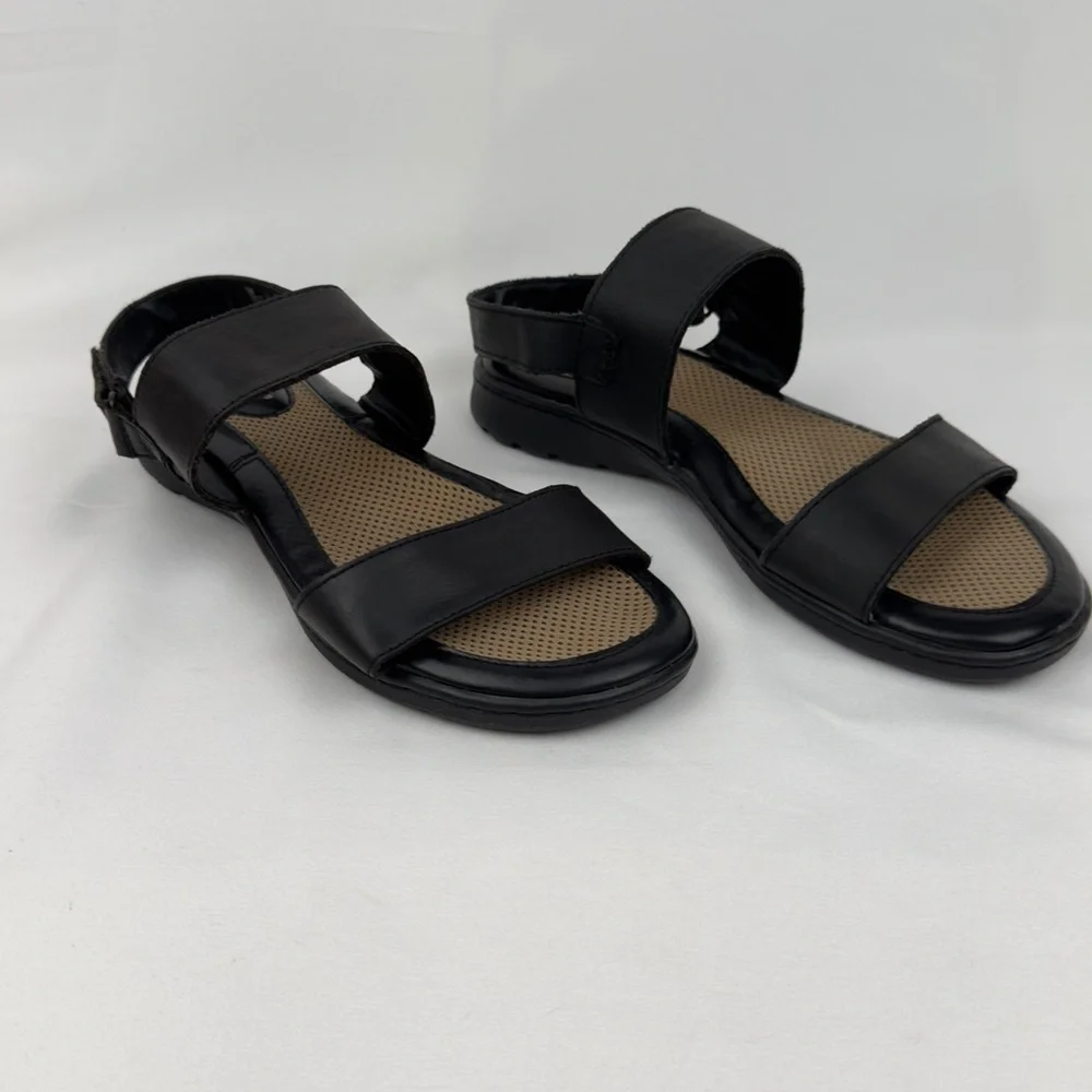 b.ø.c Born Concepts Black Leather Comfort Walking Sandals Women’s 8M